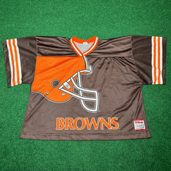 Vintage Cleveland Browns 80s 90s Retro Wilson BIG LOGO Cropped Boxy XL Jersey - Picture 1 of 7